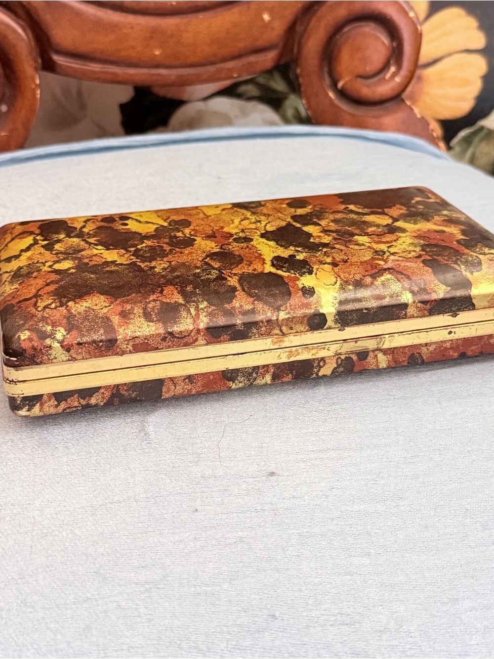 Vtg 70s MCM Mele Tortoise Look Clamshell Jewelry Travel Case